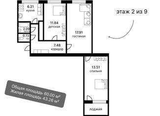 Продаю 3-ком. квартиру, 60 м2, Санкт-Петербург, метро Парнас, улица Руднева, 28к1