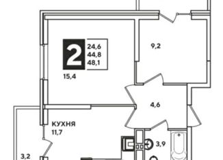 2-комнатная квартира на продажу, 51.4 м2, Краснодар, ЖК Парк Победы, улица Героя Пешкова, 14к3