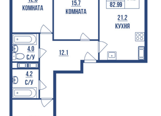 Продажа трехкомнатной квартиры, 83 м2, Мурино, улица Шувалова, 22к2, ЖК Витамин