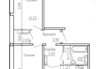 Трехкомнатная квартира на продажу, 58.4 м2, посёлок Элитный, Венская улица, 15