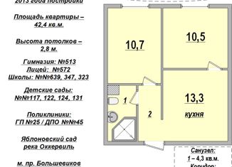 Продаю 1-комнатную квартиру, 42.4 м2, Санкт-Петербург, улица Ворошилова, 29к1, ЖК Ладожский Парк