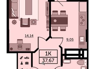 Однокомнатная квартира на продажу, 38 м2, Ростов-на-Дону, ЖК Новый Горизонт