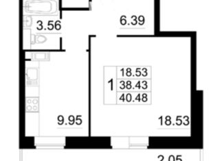 Продам однокомнатную квартиру, 40.48 м2, Кировск, Набережная улица, 19