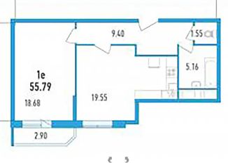 Продам однокомнатную квартиру, 54.3 м2, Мурино, Екатерининская улица, 10, ЖК Три кита