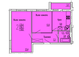 Продается 2-ком. квартира, 59.6 м2, Пензенская область, Зеленодольская улица, 74