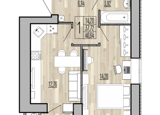 Продается 1-комнатная квартира, 40.64 м2, Рыбное, Перспективная улица, 15