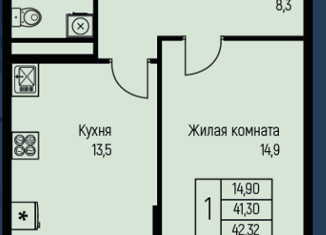 1-ком. квартира на продажу, 42.32 м2, посёлок Берёзовый, улица имени А.Н. Лодыгина, 6, ЖК Прогресс