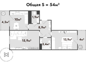 Продается двухкомнатная квартира, 55 м2, Санкт-Петербург, Кондратьевский проспект, 64к9, Калининский район