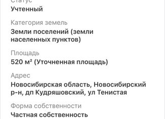 Земельный участок на продажу, 5.2 сот., дачный посёлок Кудряшовский, Октябрьская улица