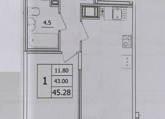 1-комнатная квартира на продажу, 43 м2, Санкт-Петербург, Среднерогатская улица, 13к1, метро Звёздная