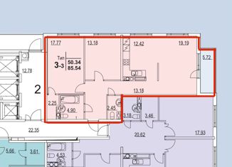 3-ком. квартира на продажу, 85.7 м2, Санкт-Петербург, Мебельная улица, 49/92