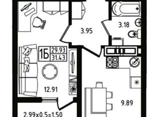1-комнатная квартира на продажу, 31.43 м2, Майкоп, улица 12 Марта, 160
