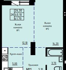 Продаю 2-комнатную квартиру, 41.7 м2, Барнаул, Северо-Западная улица, 48А, Октябрьский район