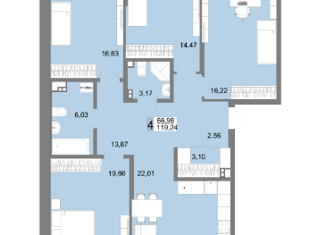 Четырехкомнатная квартира на продажу, 117 м2, Екатеринбург, улица Татищева, 136, ЖК Белый Парус