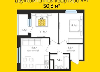 Продажа двухкомнатной квартиры, 50.6 м2, Тюмень, Тальниковая улица, 9, ЖК Дебют