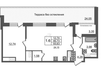 Продам однокомнатную квартиру, 46.73 м2, Санкт-Петербург, метро Елизаровская, проспект Обуховской Обороны, 36