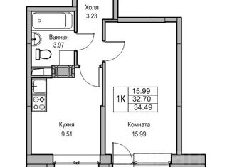 Продаю 1-комнатную квартиру, 32.7 м2, Санкт-Петербург, Юнтоловский проспект, 45к2, муниципальный округ Лахта-Ольгино