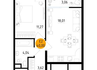 Продам однокомнатную квартиру, 40 м2, Рязань, Московское шоссе, 2