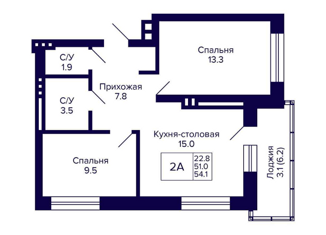 Продам 2-комнатную квартиру, 54.1 м2, Новосибирск, 18-й Бронный переулок