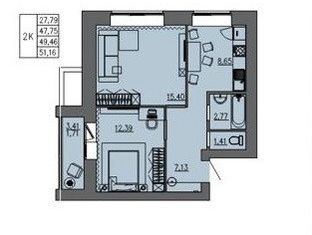 Продается 2-комнатная квартира, 51.16 м2, село Тополево, Луговая улица, 6
