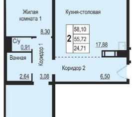 Продается двухкомнатная квартира, 56 м2, Челябинск, Ярославская улица, 28Г, Советский район