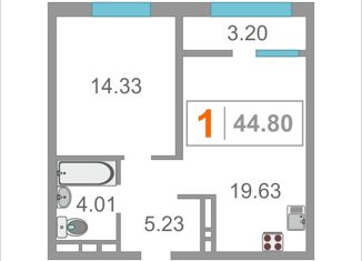 Продажа 1-ком. квартиры, 43.4 м2, Тюмень, улица Павла Никольского, 2, ЖК Акватория