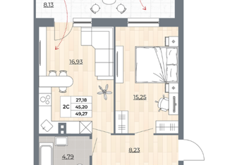 Продается 2-ком. квартира, 49 м2, Новосибирск, улица Гоголя, 222, метро Золотая Нива