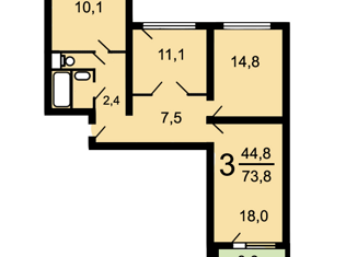 Продам 3-комнатную квартиру, 73 м2, Москва, Воронежская улица, 48к1, метро Красногвардейская