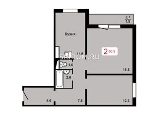 2-комнатная квартира на продажу, 60.9 м2, Красноярск, Апрельская улица, 5М, ЖК Мичурино