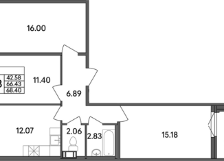 Продажа 3-ком. квартиры, 66.43 м2, деревня Скотное