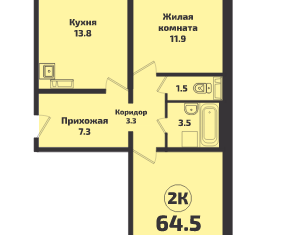 Продаю двухкомнатную квартиру, 64.5 м2, посёлок Садовый, микрорайон Приозёрный, 714