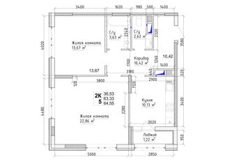 Продается 2-комнатная квартира, 64.55 м2, Кемерово, Заводский район, 15-й микрорайон, 6