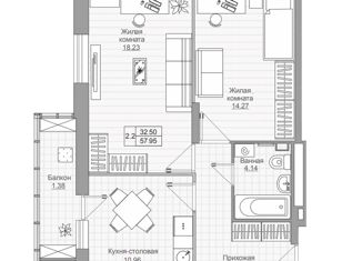 Продаю 2-комнатную квартиру, 57.95 м2, село Усады, Уютная улица, 1