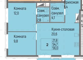 Продается 2-комнатная квартира, 54.7 м2, Ижевск, Красная улица, 118к2