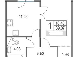 Продажа 1-ком. квартиры, 39.1 м2, Санкт-Петербург, Ипподромный переулок, 1к1, муниципальный округ Комендантский Аэродром