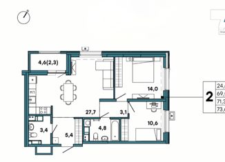 Продается 3-ком. квартира, 71.3 м2, Хабаровск, улица Джамбула, 3