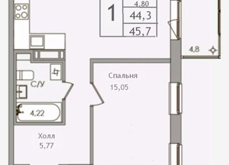 Продается 1-комнатная квартира, 44.3 м2, Ленинградская область, улица Мира, 9