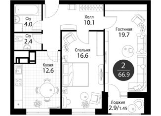 Продажа двухкомнатной квартиры, 67 м2, Москва, Дмитровское шоссе, 107Ак5, ЖК Город
