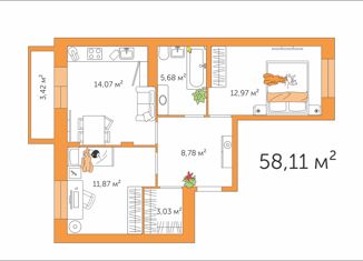 Продам 2-комнатную квартиру, 58.11 м2, посёлок Петровский, Петровская улица, 5