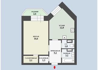 1-комнатная квартира на продажу, 44.8 м2, Санкт-Петербург, Белградская улица, 26к9, муниципальный округ Купчино