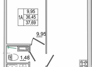 1-комнатная квартира на продажу, 37.69 м2, Псковская область, улица Ижорского Батальона, 17
