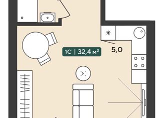 Продаю квартиру студию, 32.4 м2, посёлок Октябрьский, жилой комплекс Альпийский квартал, 1