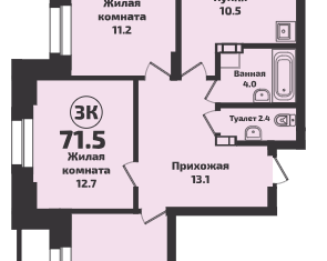 3-комнатная квартира на продажу, 71.5 м2, Новосибирск, Красный проспект, 327/1, ЖК Инфинити