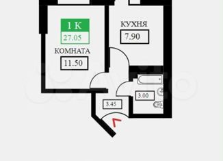 1-комнатная квартира на продажу, 27 м2, Краснодар, улица Лётчика Позднякова, 2к6, ЖК Дыхание