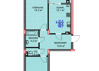 2-ком. квартира на продажу, 64.1 м2, Ставрополь, улица Алексея Яковлева, 1, ЖК Суворов