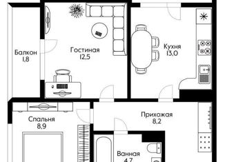 2-комнатная квартира на продажу, 47.6 м2, Краснодар, улица Автолюбителей, 1Гк2, Карасунский округ