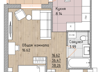1-ком. квартира на продажу, 37.5 м2, Саха (Якутия), микрорайон Борисовка-3, 2Г