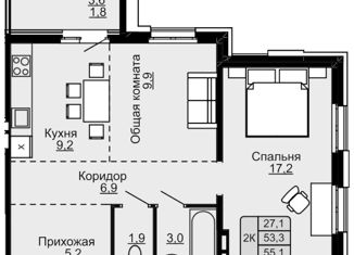 Продам двухкомнатную квартиру, 55 м2, Барнаул, Павловский тракт, 172, ЖК Лапландия