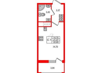 Продажа квартиры студии, 21.47 м2, Санкт-Петербург, Дальневосточный проспект, 19к1, метро Проспект Большевиков