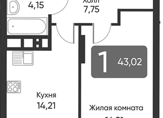 1-комнатная квартира на продажу, 43.7 м2, Новосибирск, площадь Райсовета, 14, метро Площадь Маркса